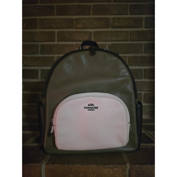 Coach Handbags - Coach Court Backpack Color Block Leather Bag‎ Olive Black White
